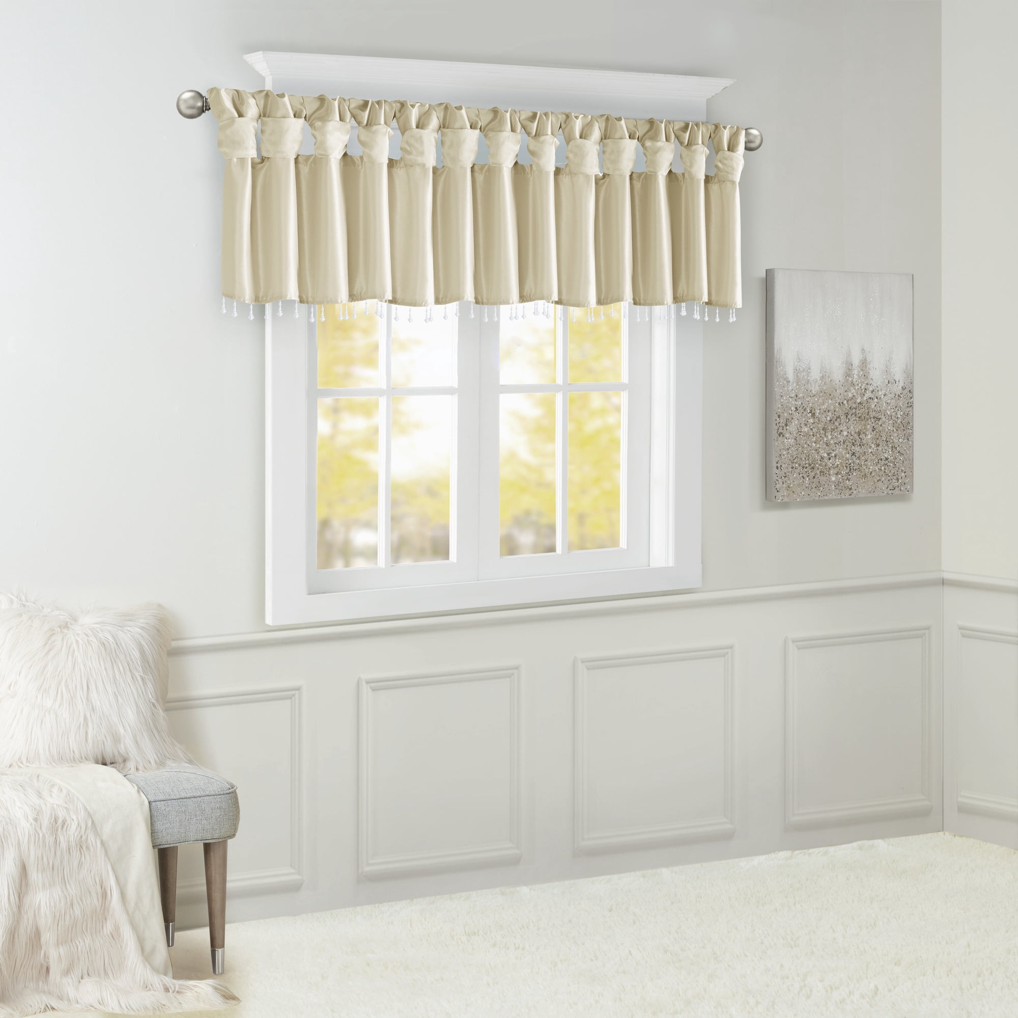 MAYEERTY 50x26" Lightweight Faux Silk Valance With Beads Champagne