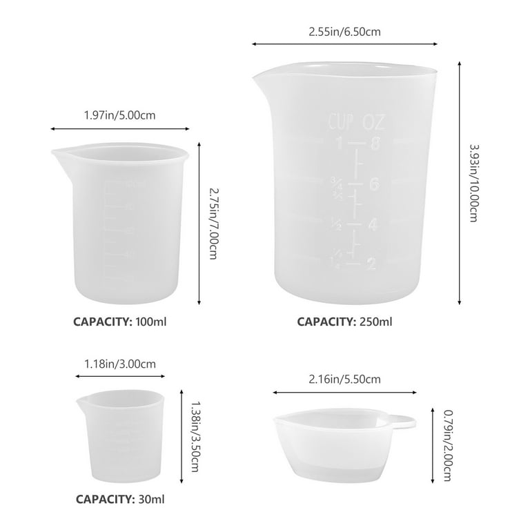 ULTECHNOVO 5pcs Silicone Measuring Cup Set Resin Mixing Cup Measure Jug  Silicone Mixing Cups for Resin Epoxy Mixing Cups Jewlery Kit Mixing Cups  for