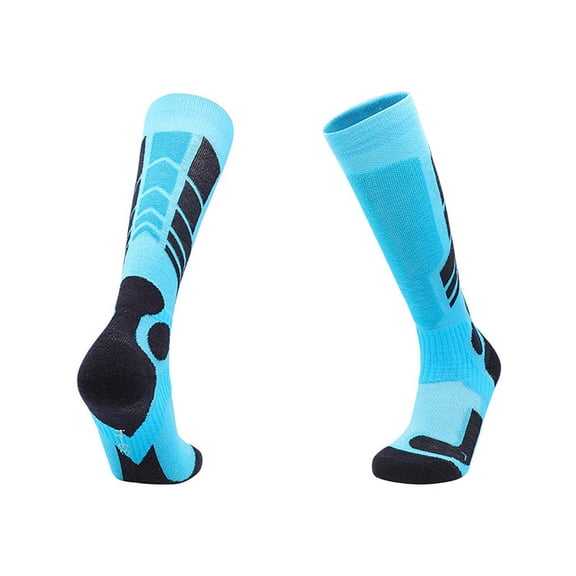 Unisex Winter Ski Socks Thickened Warm Sweat Wicking Terry Bottom Athletic Basketball Long Pressure Hosiery Light Blue