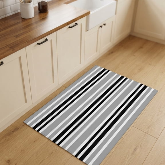 2x3ft Rectangle Rug,Black White Gray Stripes Washable Area Rugs Non-Slip Accent Rug Soft Circle Carpet for Living Room Bedroom Home Office Decor