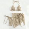 thumbnail image 5 of Womens Bikini Swimsuits Sevevn Women's 3 Piece Swimsuits Halter Triangle String Bikini Set with Beach Skirt Swimwear Set Beige XL, 5 of 7