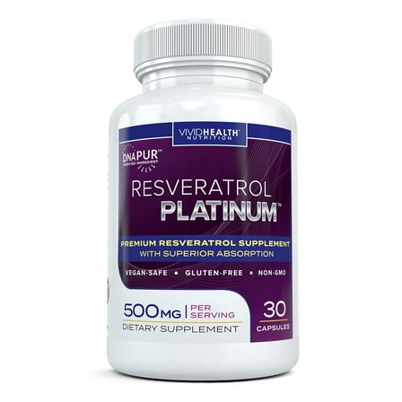 Resveratrol Platinum Anti Aging Antioxidant Supplement with Superior Absorption, 30 Veggie Caps