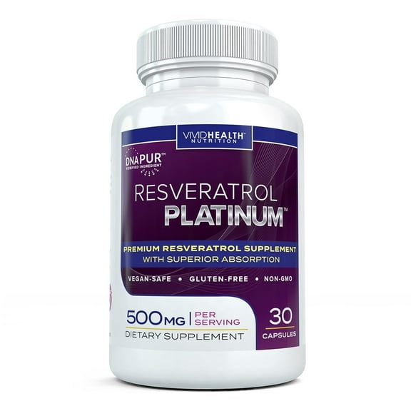 Resveratrol Platinum Anti Aging Antioxidant Supplement with Superior Absorption, 30 Veggie Caps