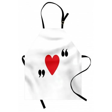 Love Apron Cute Red Heart in Quotation Marks Romantic Love Icon Simple Classic Valentines, Unisex Kitchen Bib Apron with Adjustable Neck for Cooking Baking Gardening, Red Black White, by Ambesonne