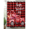 thumbnail image 2 of Fsddascl Valentines Day Shower Curtain Set - 48" x 72" Washable Bathtub Curtain with 12 Hooks, Romantic Truck Love Heart Red Black Buffalo Plaid Waterproof Fabric Stall Shower Curtains for Bathroom, 2 of 6