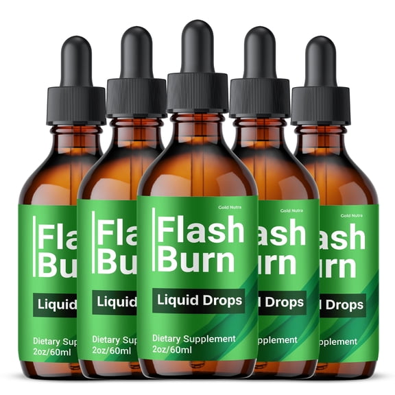 FlashBurn Drops Liquid Supplement, FlashBurn Supplement, All Natural Formula Premium Ingredients, Overall Wellness & Health 60 mL (5 Pack)
