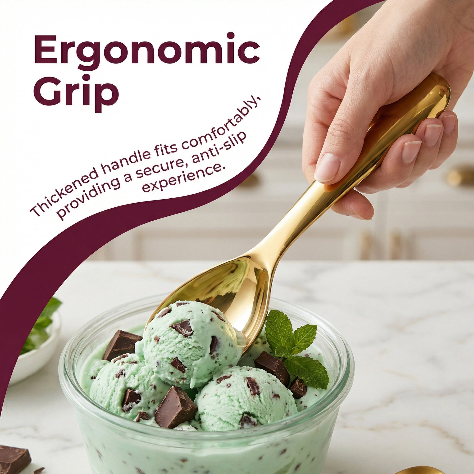 Unique Bargains Stainless Steel Ice Cream Scoop for Cookie Dough Gold 6.3in