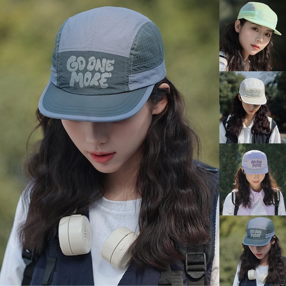 Mesh 5 Panel Running Cap with Go One More Embroidery and Short Brim Featuring Color Block Design Gray