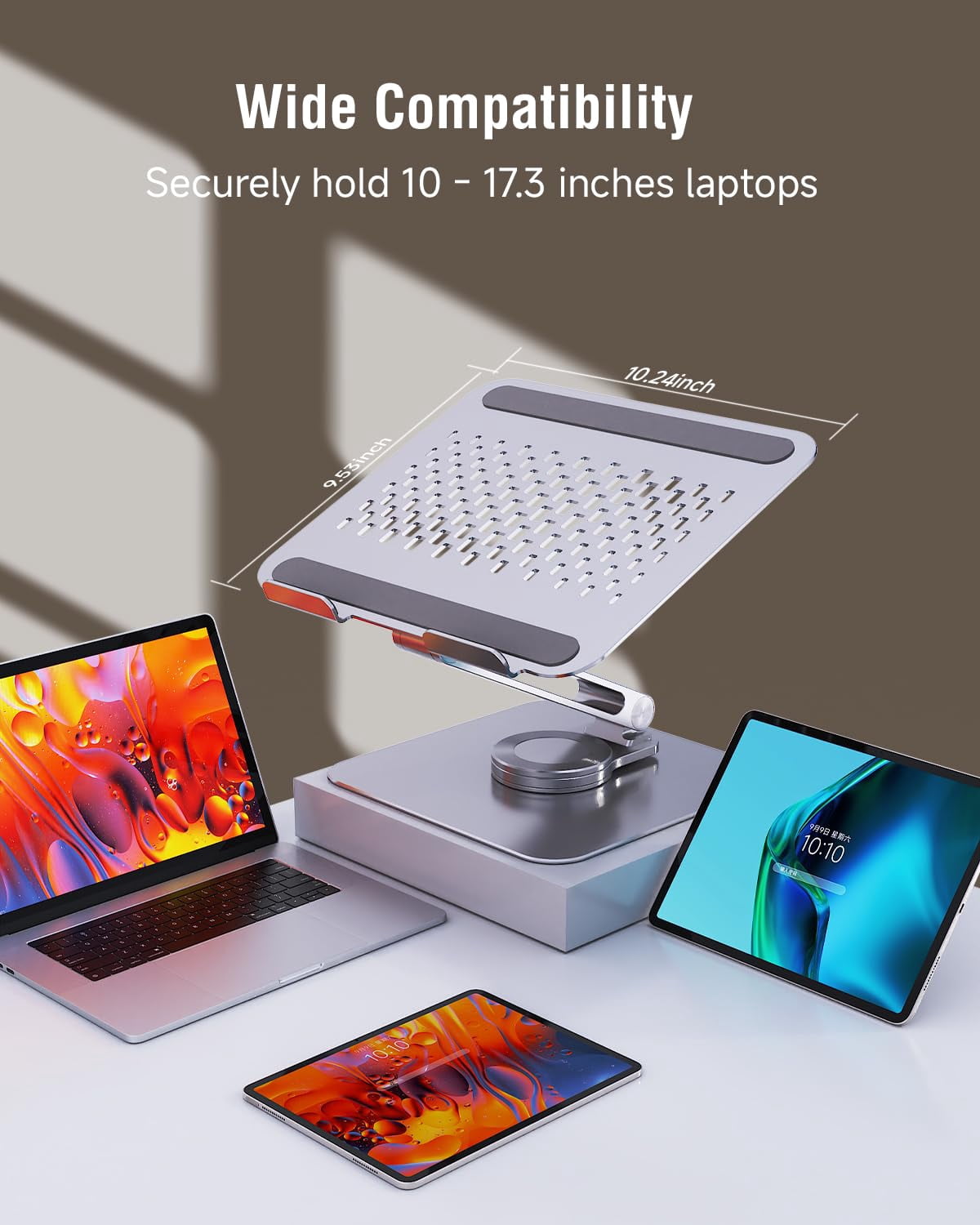 Laptop Stand For Desk  Aluminum Alloy Riser 360 Rotation Base Portable Adjustable Office Home Fits Macbook Air Pro (10"-17.3'') -