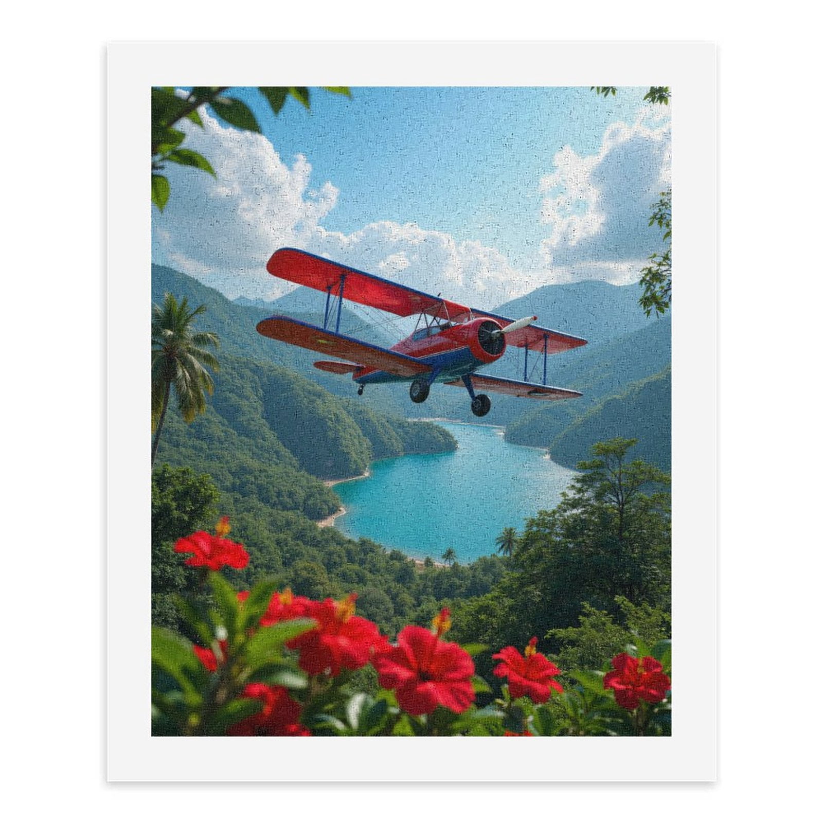 Paint By Numbers Kit for Adults Beginner - Vintage Plane Over Tropical Paradise DIY Canvas Painting Kits for Adults, Frameless Paint By Number for Adults for Home Wall Decor 16x20 Inch