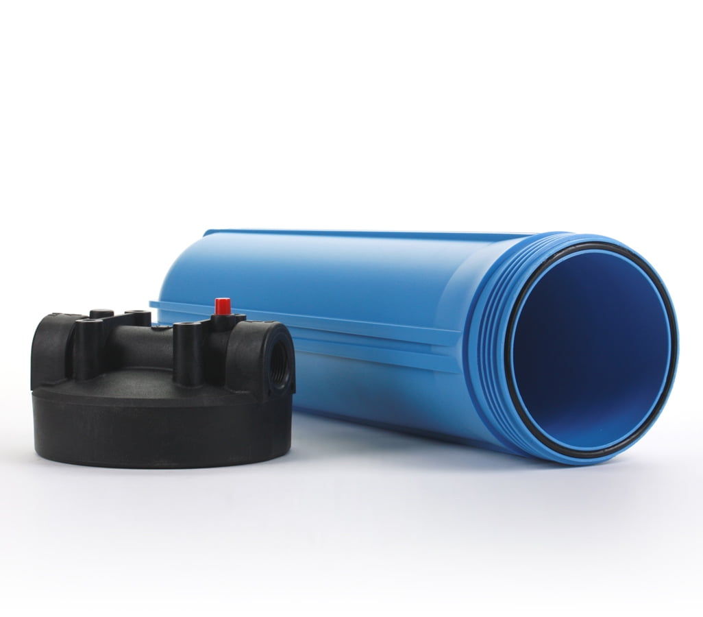 Hydronix 20"x4.5" HF45-20BLBK10PR Whole House Housing, 1" In/Out Ports W/ Pressure Relief Button