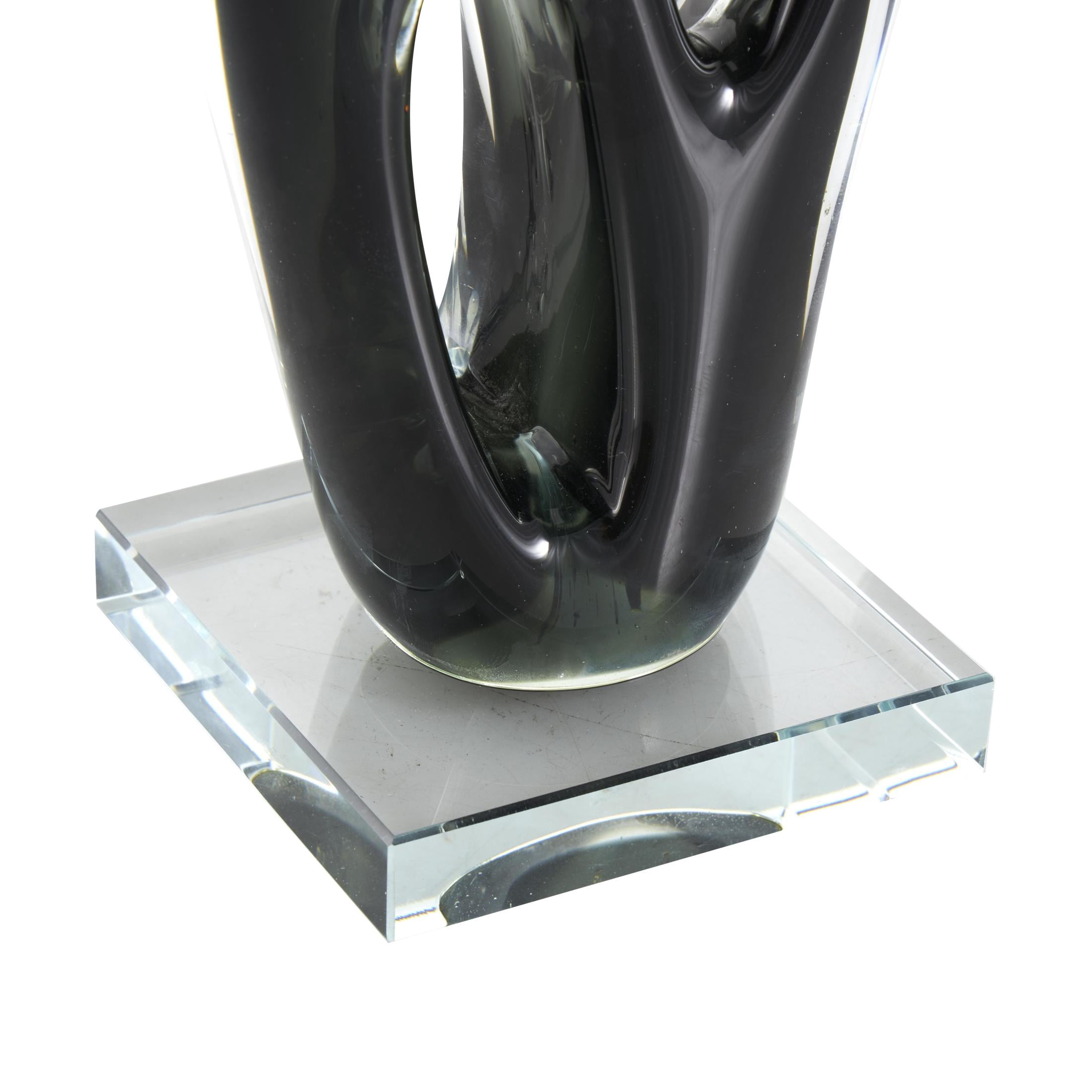 7" x 13" Black Glass Curved Cutout Abstract Sculpture with Gold Spotted Accents, by DecMode