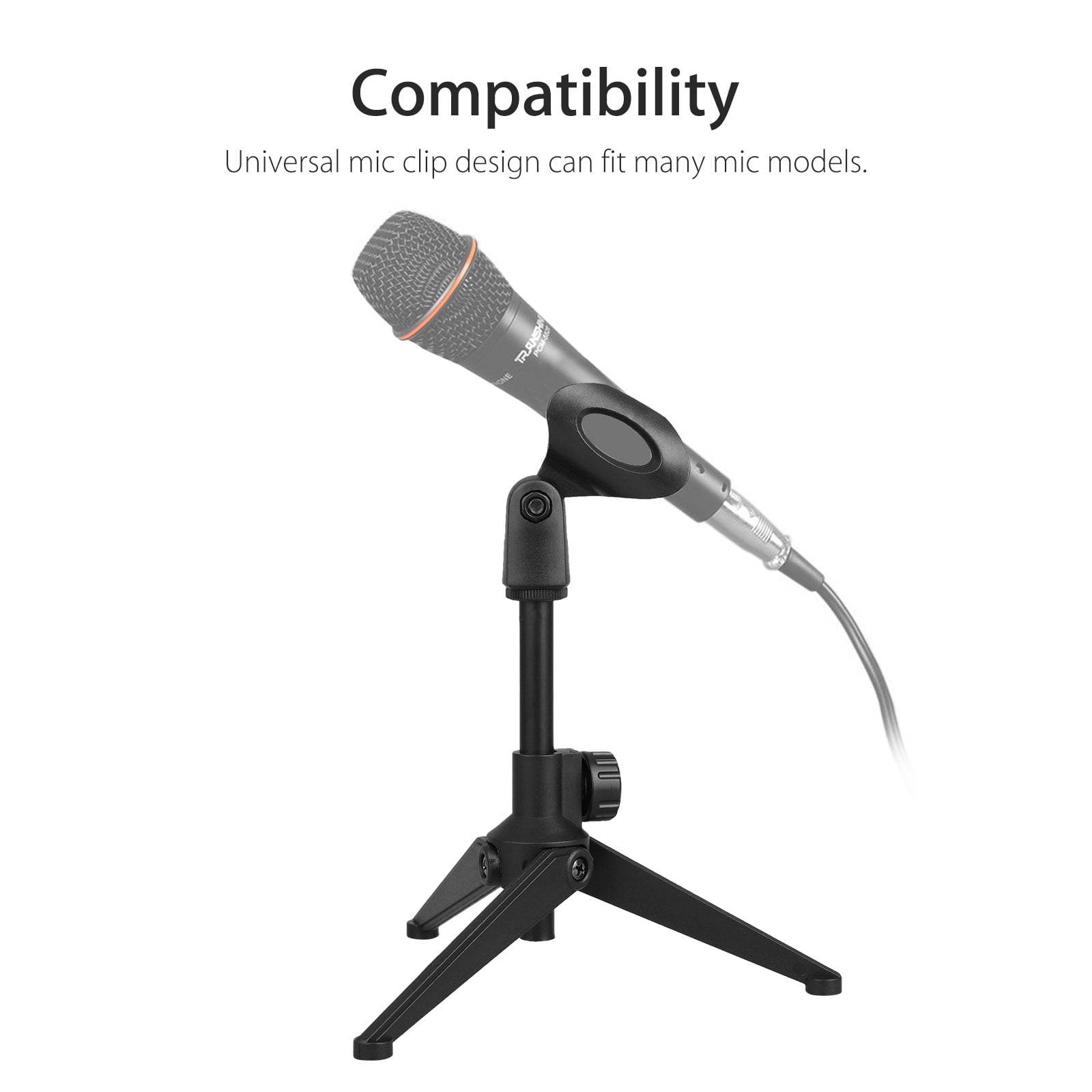 Universal Adjustable Desk Microphone Stand Portable Foldable Tripod MIC Tabletop Stand with Small Plastic Microphone Clip Such as Sm57 Sm58 Sm86 Sm87 