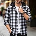 thumbnail image 2 of Fabrcox S-4XL Men's Hooded Flannel Shirt Jacket Long Sleeve Button Down Mens Plaid Shacket with Chest Pocket Casual Oversized Hoodies Coat White L, 2 of 10