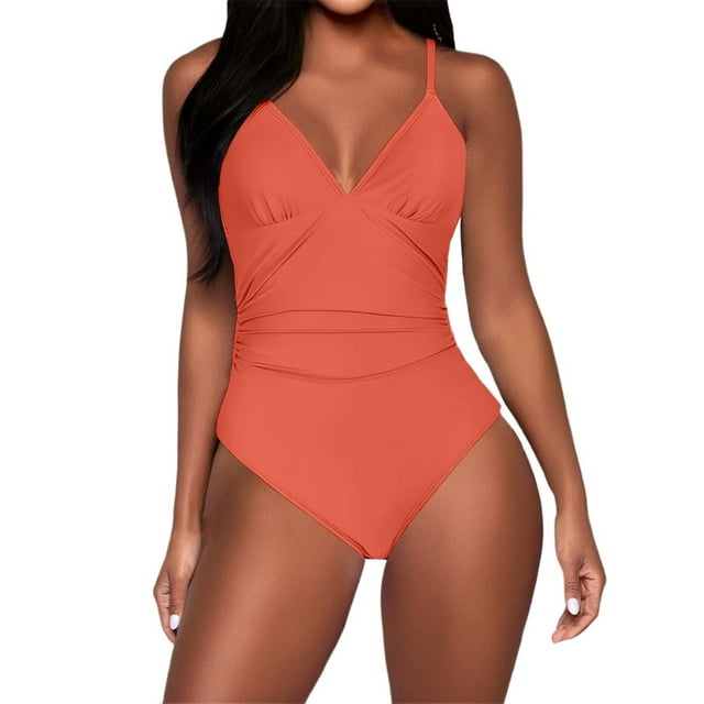 MDUKONU Maillot de Bain Push-Up pour Femmes One Piece à Dos Bas Rouge P