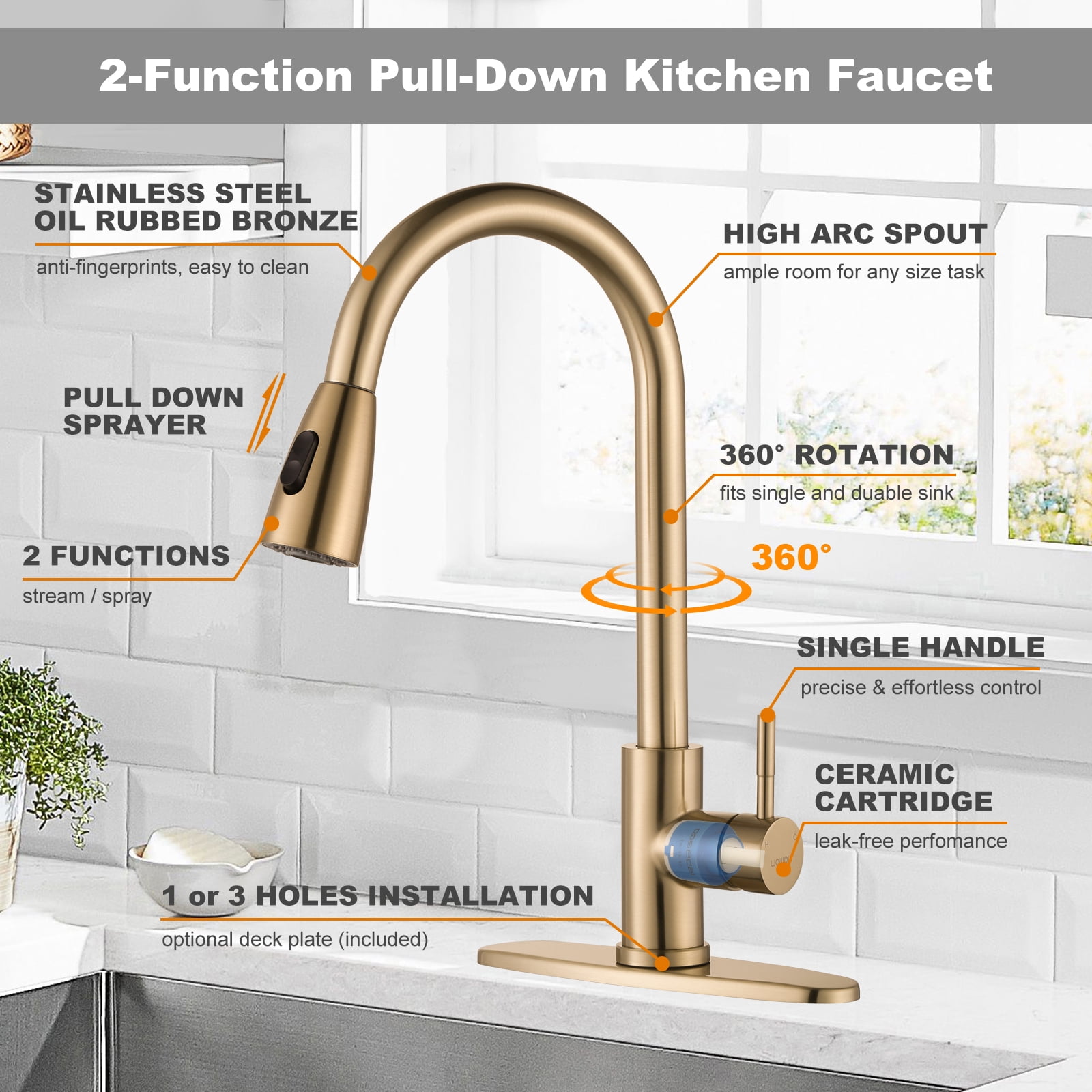 WOWOW Pull Down Touch Single Handle Kitchen Faucet