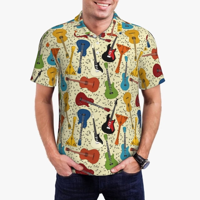 Balery Different Kind Of Guitars Camisa Polo de Hombre con Estampado, de Manga Corta y Tejido Medio, Camisa Tipo Golf Polo-XX-Large
