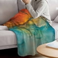 thumbnail image 3 of Abstract Blanket Soft Cozy Warm Throw Blanket for Couch, Plush Fuzzy Flannel Fleece Blankets for Sofa, Orange Teal Green Gradient Fluid Modern Oil Painting Bed Blankets Gifts for Men, 32"x48", 3 of 9
