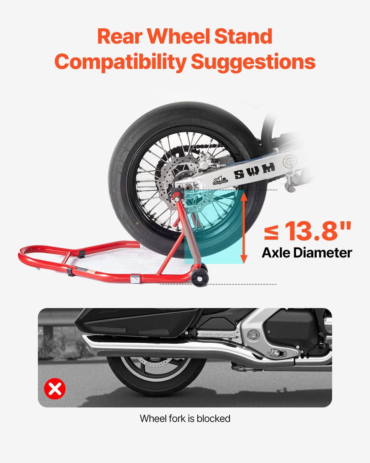 Heavy Duty Motorcycle Rear Wheel Stand 850 LBS Load Capacity Adjustable U L Fork Swingarm Spool Lift Jack Stand for Suzuki Yamaha Honda Kawasaki Red