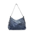 thumbnail image 2 of Bolso de mano de mezclilla para mujer, cartera vaquera vintage lavada, bolso convertible 2 en 1 tipo bandolera y hombro con asa superior, para viaje, trabajo y uso diario, negro, azul, azul oscuro., 2 of 7