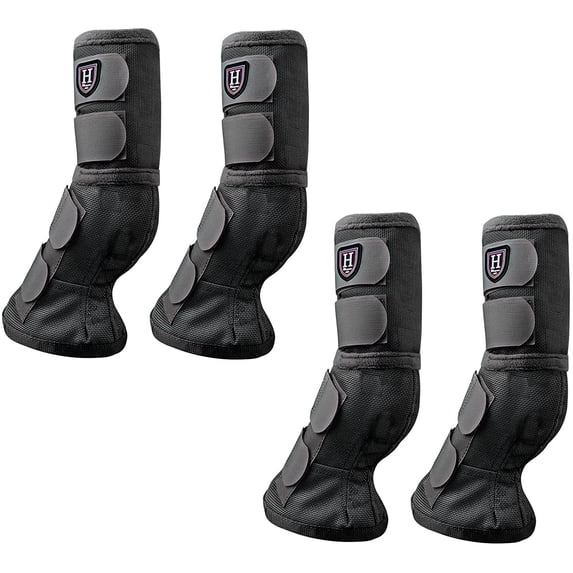 Harrison Howard Horse Fly Boots Perfect Contoured Fit Leg Guards Dense Mesh Boots with Ventilated Comfort Reliable Protection from Summer Elements Set of 4 Classic Black Extre Large