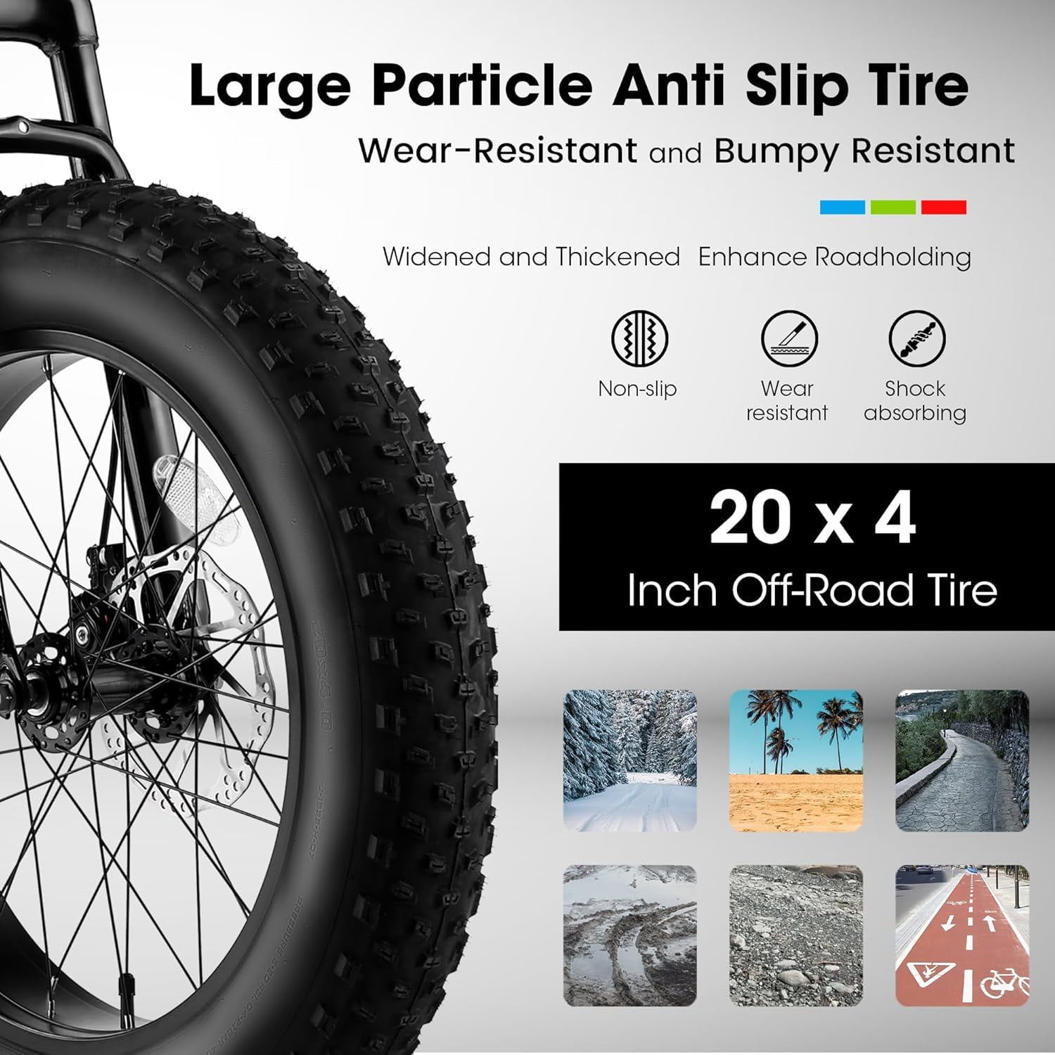 Ambifirner Bike 20 Inch Wheels, 4" Tire Snow Mountain Bike Ages 8-12 Year Old, Steel Frame, 7 Speed Teenager Fat Tire Bicycles