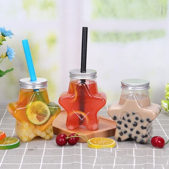 HOMEMAXS 6Pcs Plastic Milk Bottles Creative Star Shape Drink Bottle for Storage Use