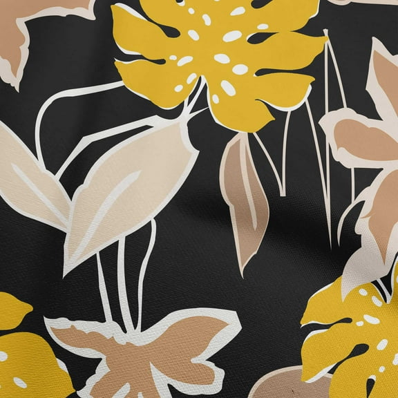 oneOone Polyester Spandex Black Fabric Abstract Tropical Floral Dress Material Fabric Print Fabric By The Yard 56 Inch Wide
