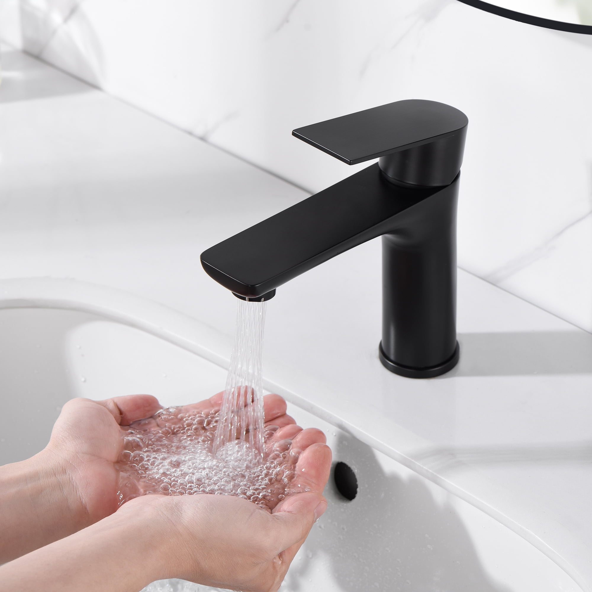 sumerain Bathroom Faucet Single Handle Bathroom Sink Faucet Single Hole Matte Black Lavatory Vanity Faucet with Water Supply Lines