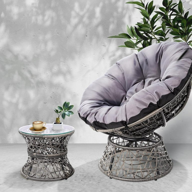 Gardeon Papasan Chair and Side Table Grey Rattan Outdoor Cushioned Steel Furniture Walmart