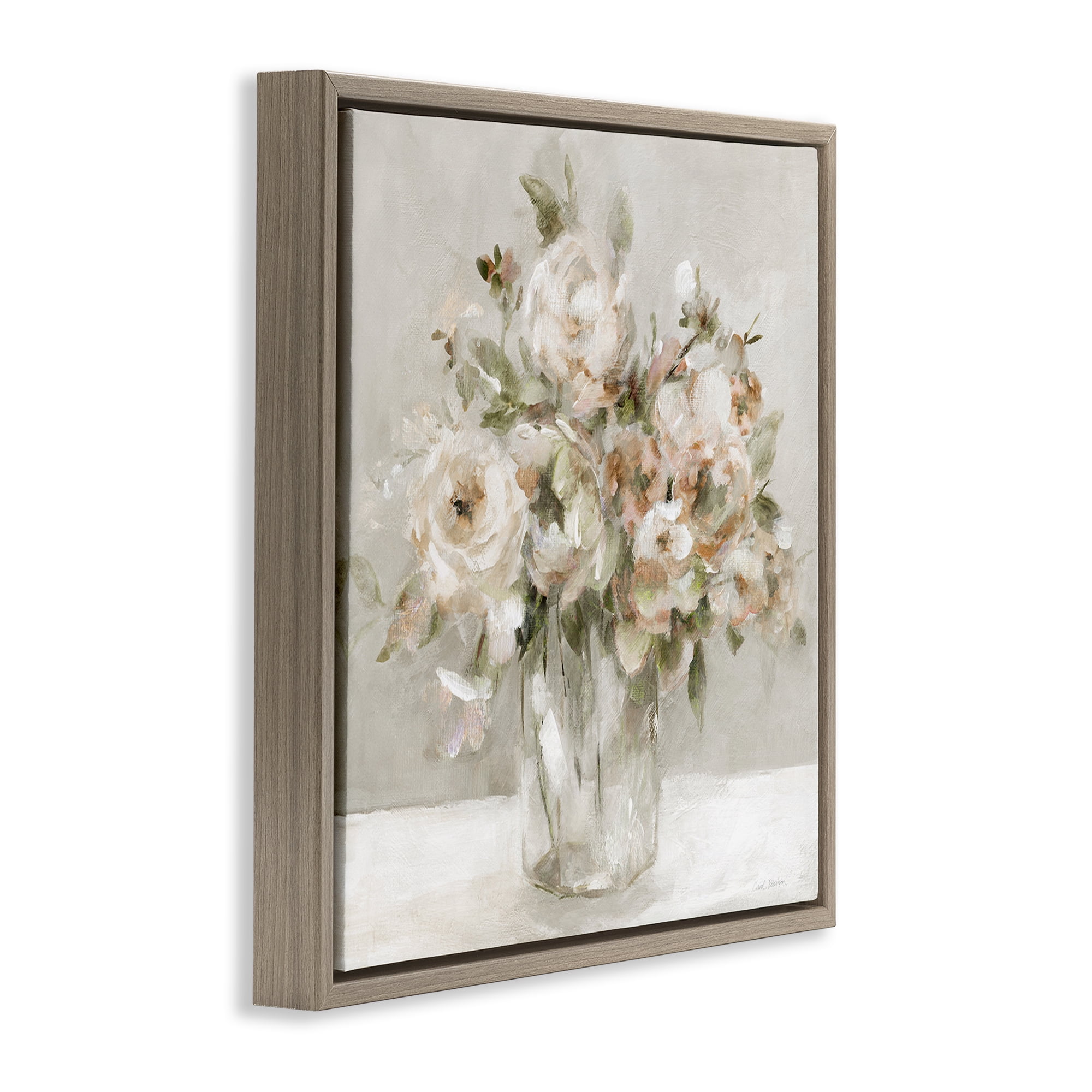 Stupell Industries Soft Neutral Floral Still Life Brown Framed Floater Canvas Wall Art, design by Carol Robinson
