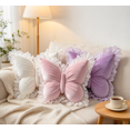 thumbnail image 4 of 3Pcs Butterfly Throw Pillows with Lace Ruffle, 22 Inch Velvet Decorative Cushion for Couch Bedroom Living Room Home Decor (White+Pink+Purple), 4 of 4