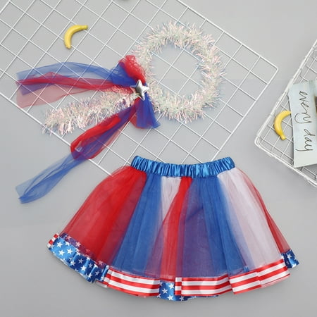 

Herrnalise Girl Kid Baby Party Dance Ballet 4th of July Star Skirt Headband Outfit Set