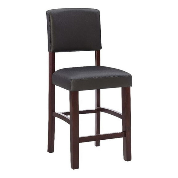 Pemberly Row 24.17" Faux Leather & Wood Counter Stool in Espresso/Brown