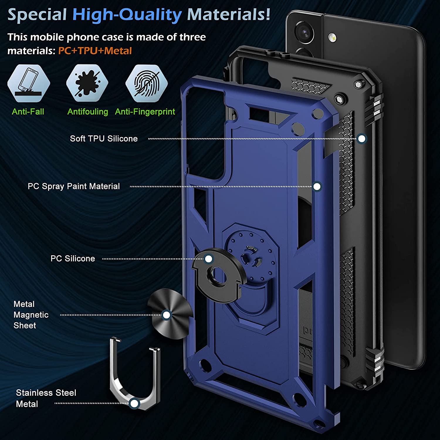 Case for Samsung Galaxy S21 5G Case Heavy Duty with Built in Screen Protector Hard  Military Anti-Fall Bumper Cover for Samsung S21 5G 6.2 2021 Phone Cases with Magnetic Ring Kickstand Black