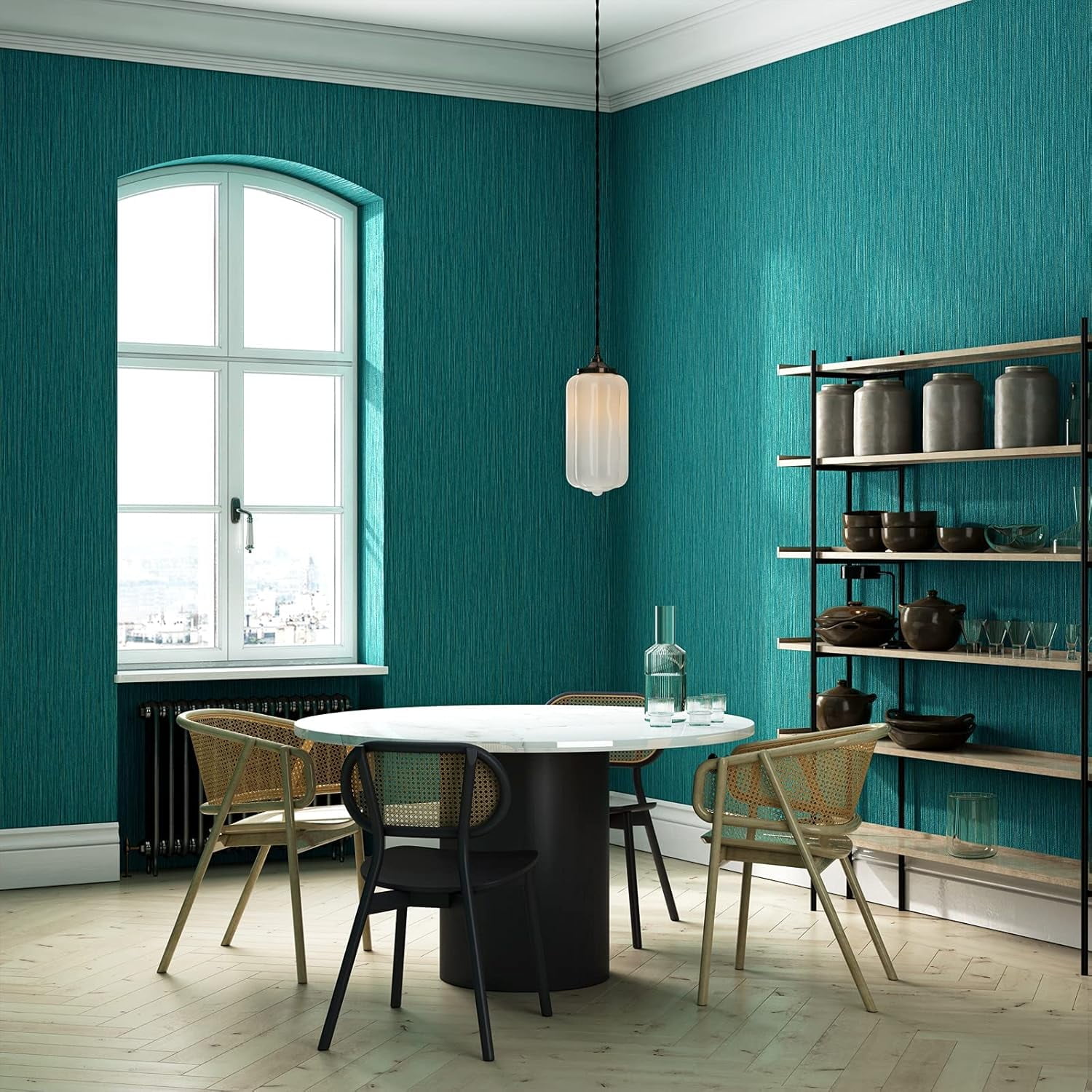 Grasscloth Wallpaper Textured 24in X 393in Fabric Contact Paper Teal Green Wall Paper Textured Linen Wallpaper Peel and Stick Self-Adhesive Teal Thick Vinyl Embossed Film (Green)