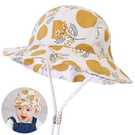 Baby Sun Hat Wide Brim Sun Protection Hat Summer Beach Bucket Hat Cotton Cap Adjustable with Chin Strap Fit Outdoor Activities Picnic Travel for Infant Toddlers Kids Girls