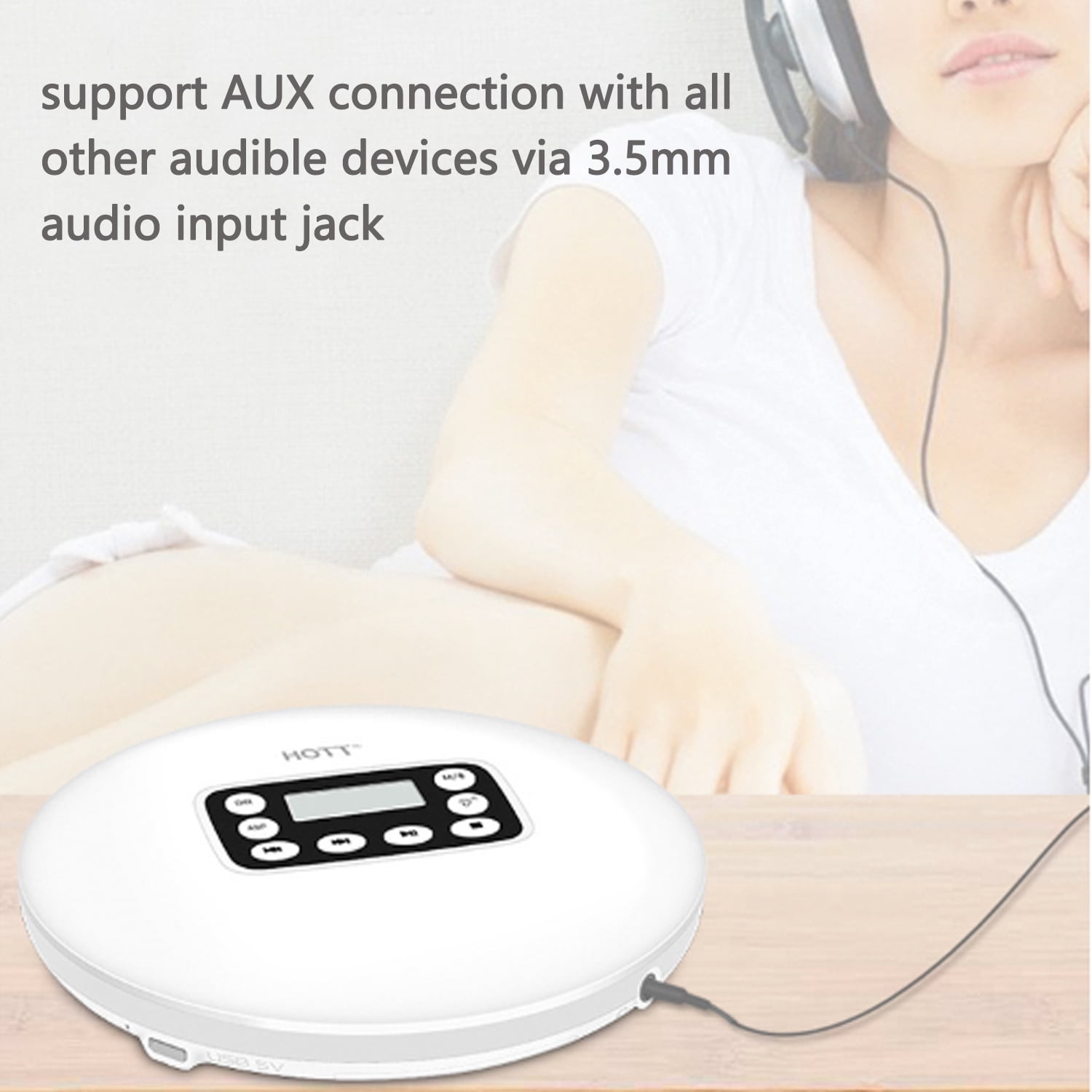 MEGICOT Portable Bluetooth 5.0 CD Player with LED Display, Rechargeable, Anti-Skip Protection, Anti-Shock, Headphone Jack Personal CD Music Disc Player (White)