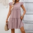 thumbnail image 2 of vigerkar Women's Summer Dresses Sleeveless Ruffle Sleeve Round Neck Solid Loose Short Flowy Pleated Mini Dress (Light Purple, S), 2 of 5