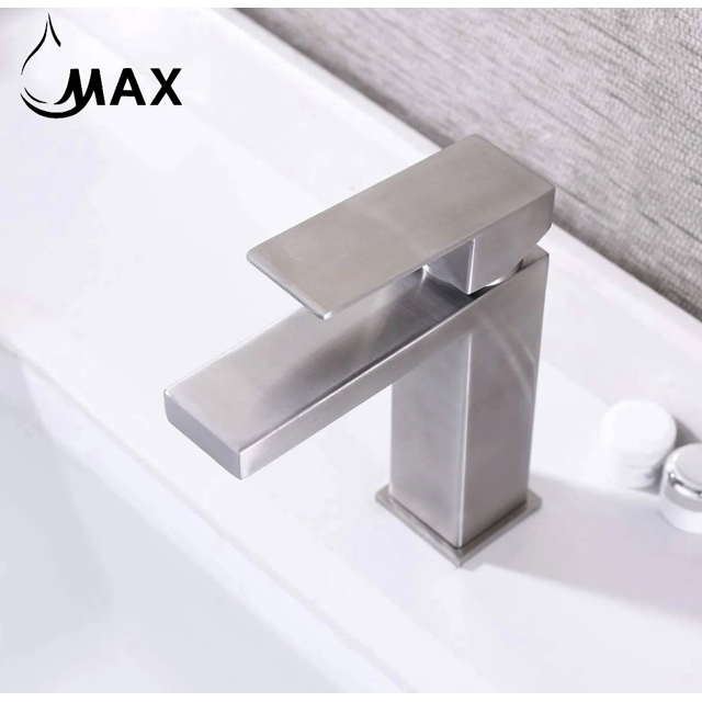 MAX Faucets | Single Hole Bathroom Faucet Elegance Square Design Brushed Nickel
