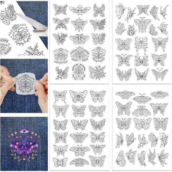 1 Set 4 Sheets Butterfly Moth Pattern Water Soluble Embroidery Hand Sewing Stabilizers for Fabric Stitch Practice Embroidery Stickers Wash Away Stabilizers for Embroidery Beginners Lovers