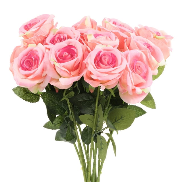 Uxcell 12 Piezas Rosas de Núcleo Rosa Artificiales, Rosas de Terciopelo de Toque Real con Tallos