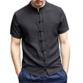 thumbnail image 2 of Kalauyu Men's Mandarin Collar Shirts Short Sleeve Button Down Shirt Summer Casual Loose Breathable Lightweight Solid Color Shirts, 2 of 5