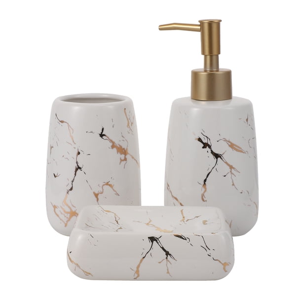 Dispensador de jabón decorativo de 3 piezas, vaso para cepillo de dientes, jabonera, accesorios de baño