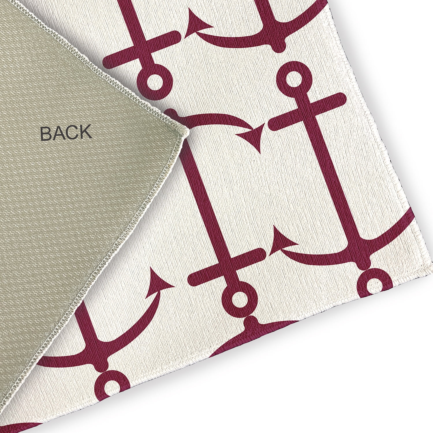 24" 36" Simply Daisy Anchor Pattern Beach Style Chenille Area Rug, Maroon Red