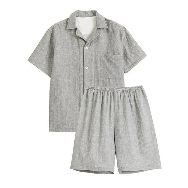 LSLJS Pyjama de Nuit Décontracté pour Hommes, Haut à Manches Courtes et Pantalon, Col Rabattu, Ensembles de Pyjama, Cadeaux pour Hommes