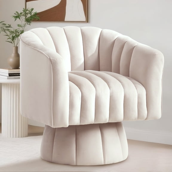 Korser 360° Swivel Accent Chair with Velvet Upholstered Swivel Barrel Chairs for Living Room, Bedroom,Beige