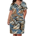 thumbnail image 3 of Vestido colgante con calaveras blancas voladoras en agua azul y flores primaverales. Falda de verano japonesa con bolsillos y estampado floral antiguo. Ropa de playa., 3 of 7