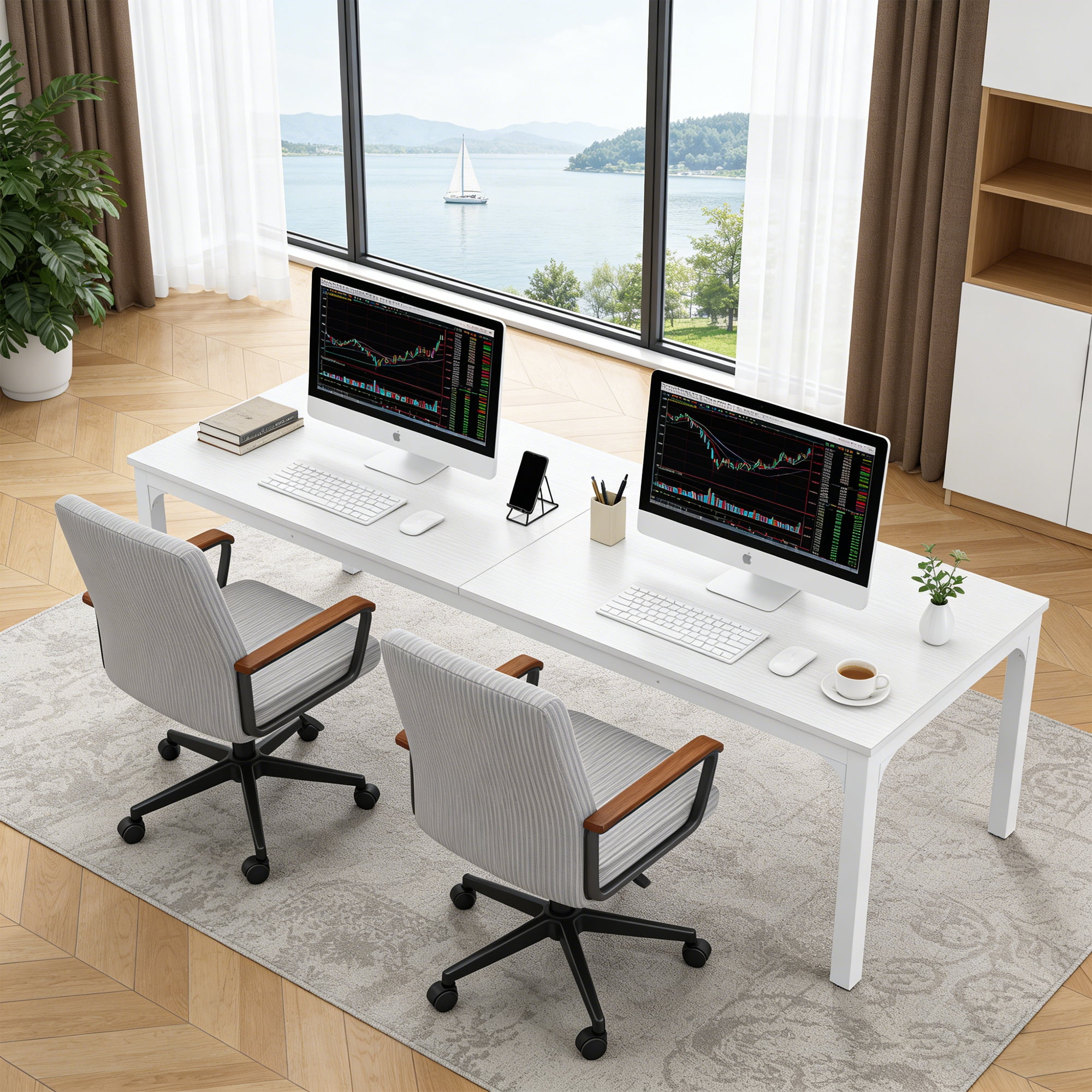 MAYEERTY 78.7" Extra Long Industrial Double Workstation Desk, 2-Person Home Office Desk with Heavy-Duty Metal Frame, 200lbs Capacity MDF Tabletop