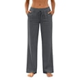 thumbnail image 6 of QUNYINEY Straight Leg Women's Pants Gray Casual Cotton Linen Pants Relaxed Fit Elastic Waist with Pockets Summer Drawstring Pants, 6 of 7
